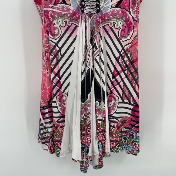 Unity World Y2K Babydoll Top Sz M Boho Fairy Grunge Tunic Pleated Sequin Paisley - Picture 3 of 12